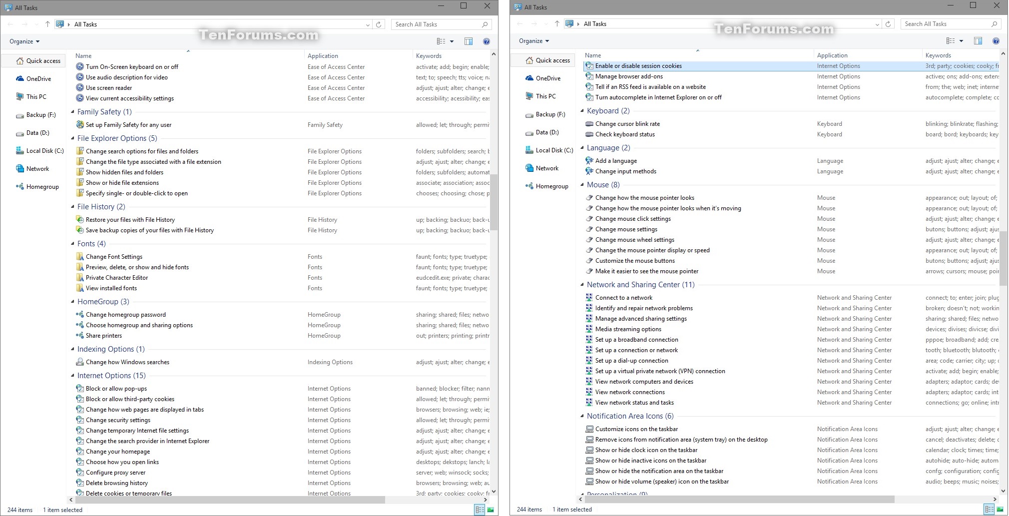 Control Panel All Tasks Shortcut Create in Windows 10 Windows 10
