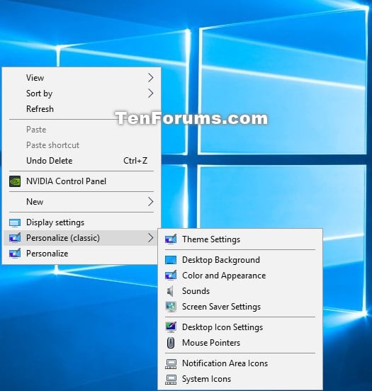 Add Personalize (classic) context menu in Windows 10 Tutorials
