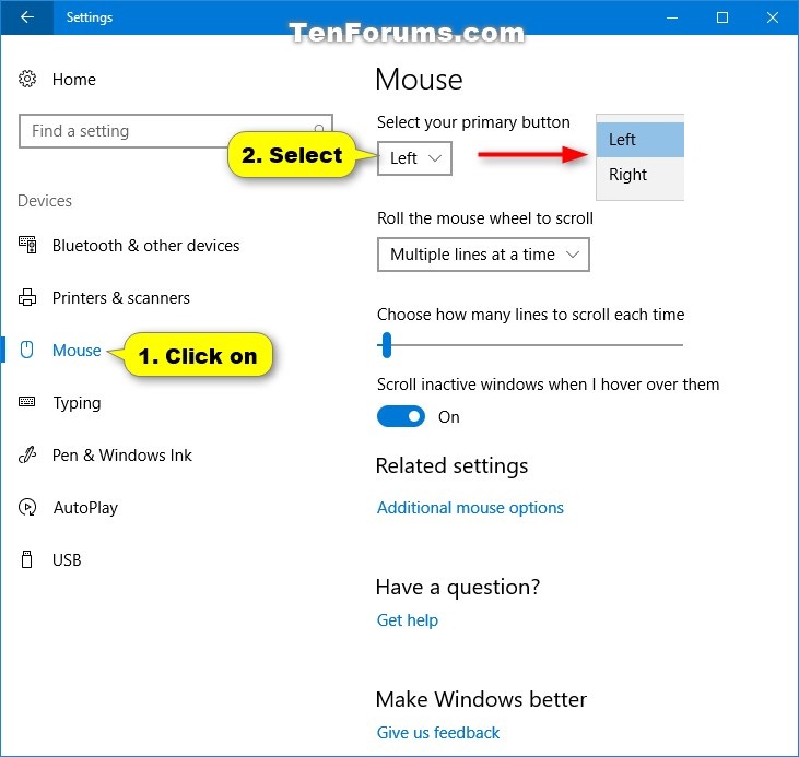 Change Mouse Primary Button to Left or Right in Windows 10 Tutorials