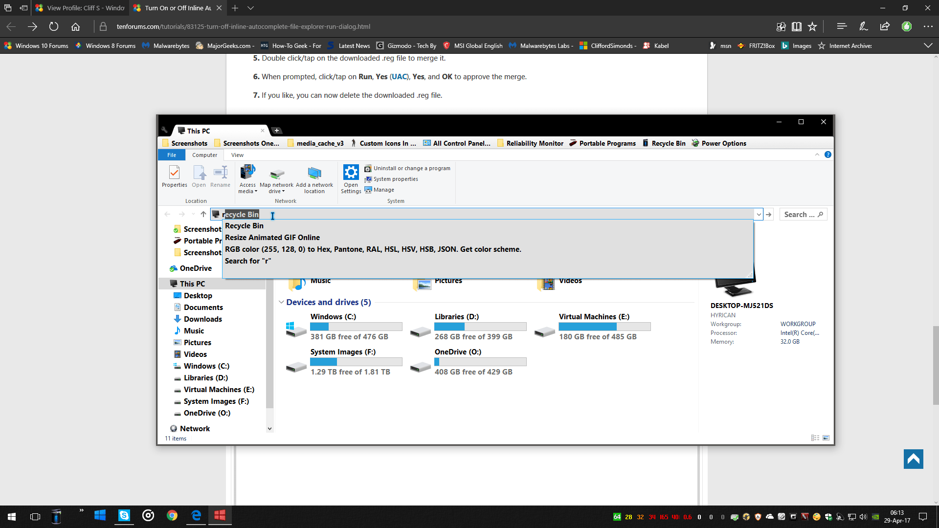Turn On or Off Inline in File Explorer and Run Dialog