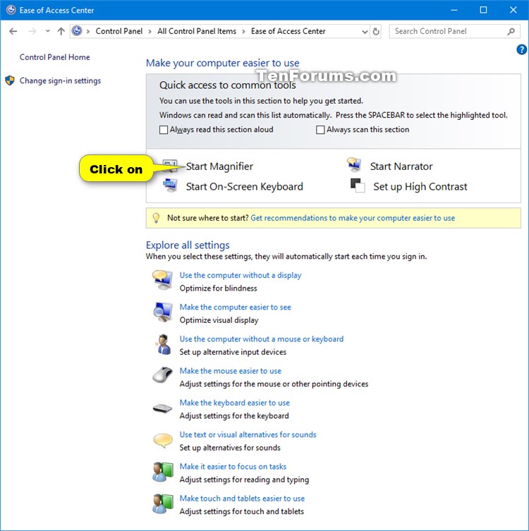 Open and Close Magnifier in Windows 10 Tutorials