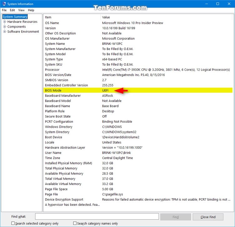 Check if Windows 10 is using UEFI or Legacy BIOS Tutorials