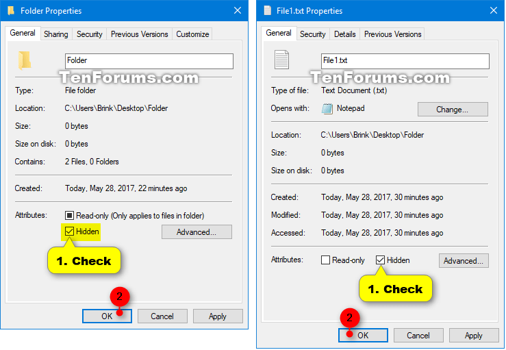 Set or Unset Hidden Attribute of Files and Folders in Windows 10