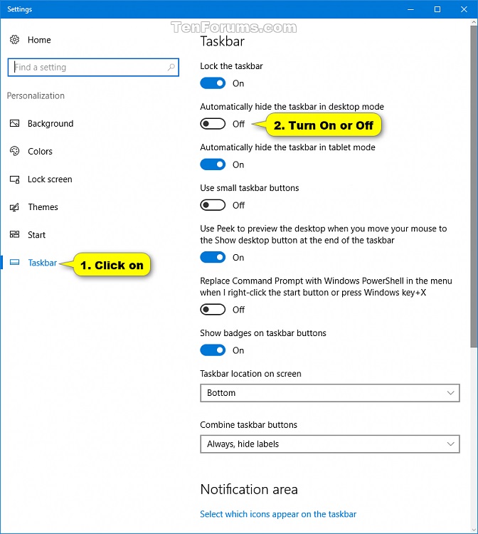 Turn On or Off Autohide Taskbar in Desktop Mode in Windows 10 Tutorials