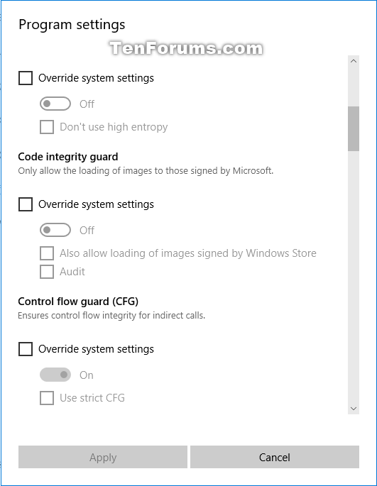 Change Windows Defender Exploit Protection Settings in Windows 10