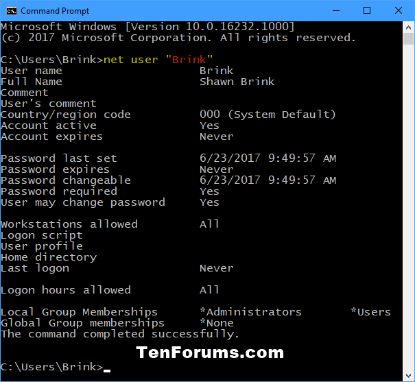 View User Account Details in Windows 10 Tutorials