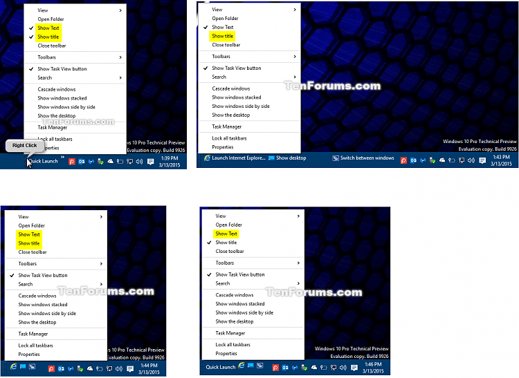 Add or Remove Quick Launch toolbar in Windows 10 Tutorials