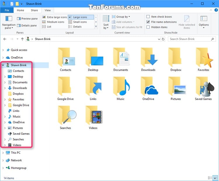 Add or Remove User Folder from Navigation Pane in Windows 10 Tutorials