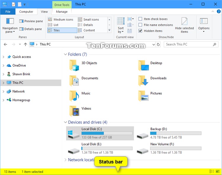 General Tips Hide or Show Status Bar in File Explorer in Windows 10