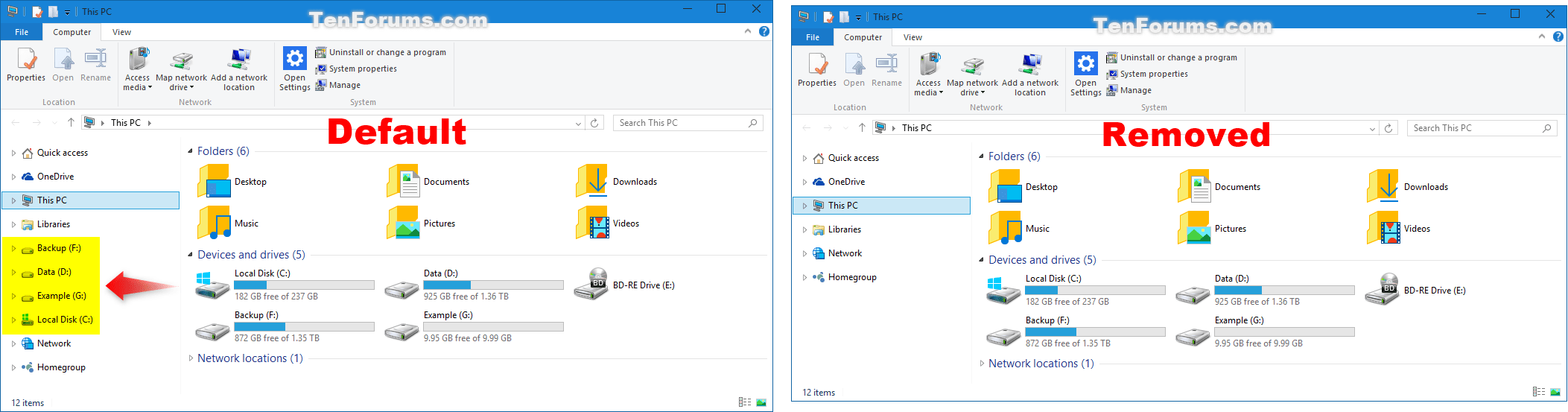 Add or Remove Duplicate Drives in Navigation Pane in Windows 10 Tutorials