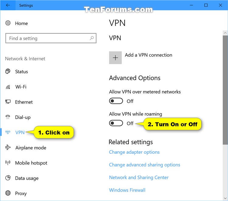 Turn On or Off Allow VPN while Roaming in Windows 10 Tutorials