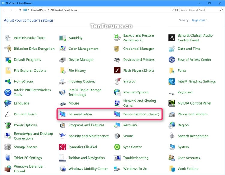 Add Personalization to Control Panel in Windows 10 Tutorials