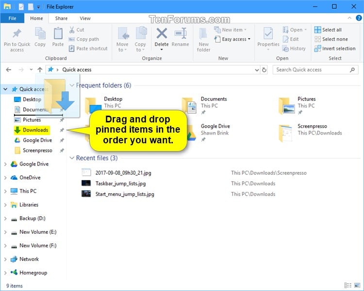 Rearrange Pinned Items On Jump Lists in Windows 10 Tutorials