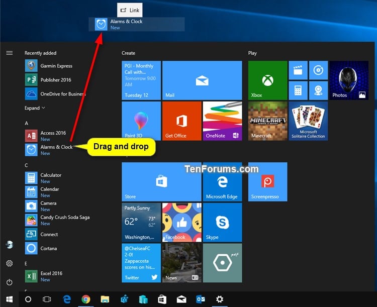 Create Shortcut to App, File, Folder, Drive, or site in Windows 10