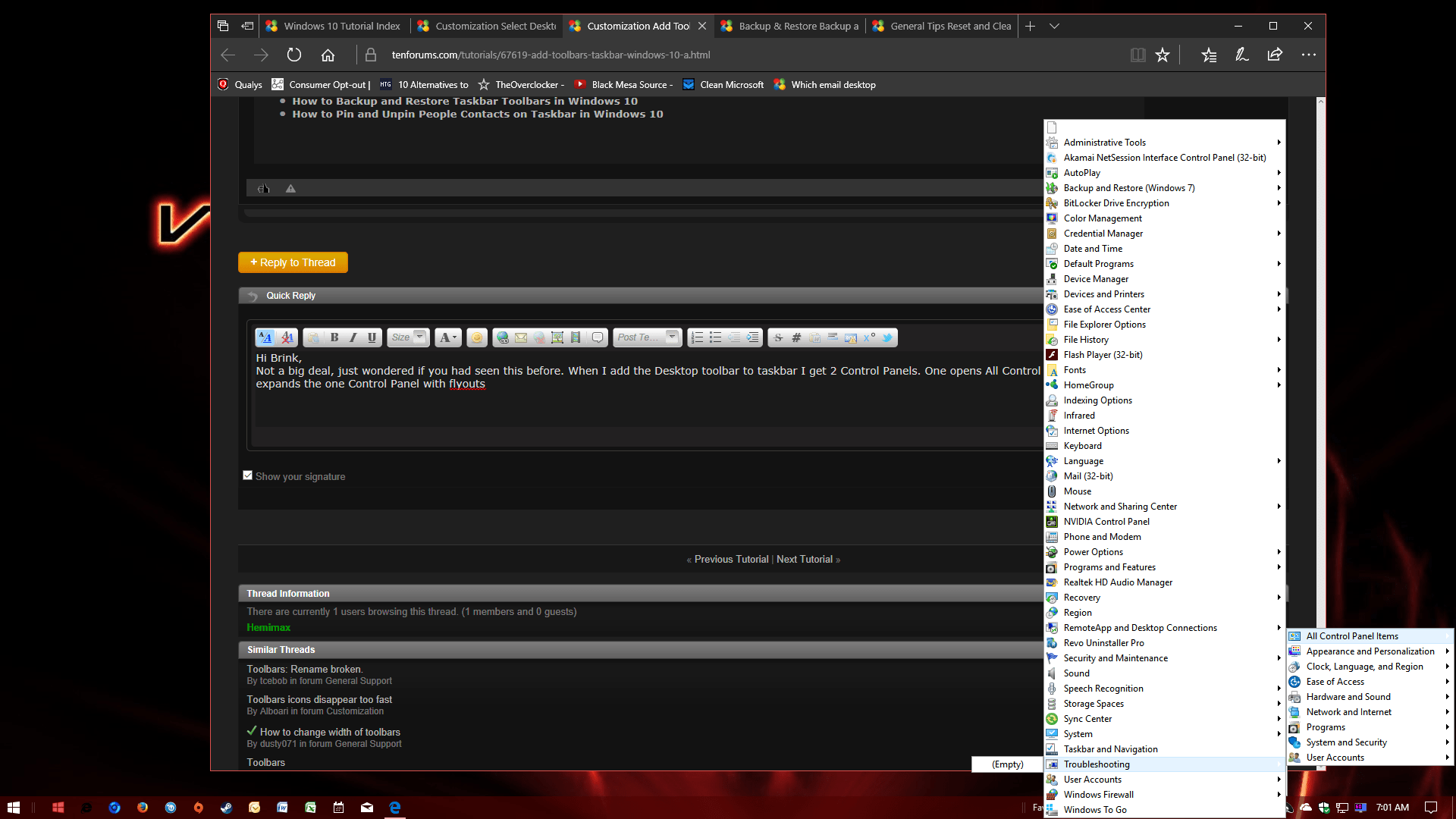 Add Toolbars to Taskbar in Windows 10 Tutorials