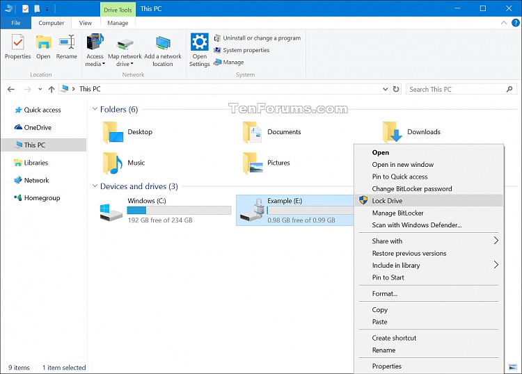 Add Lock Drive to Context Menu of BitLocker Drives in Windows 10