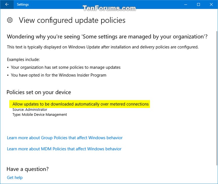 View Configured Update Policies in Windows 10 Tutorials
