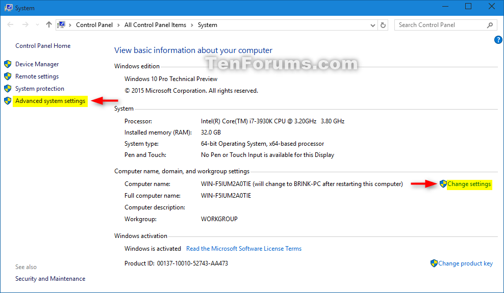 Change Computer Name in Windows 10 Tutorials