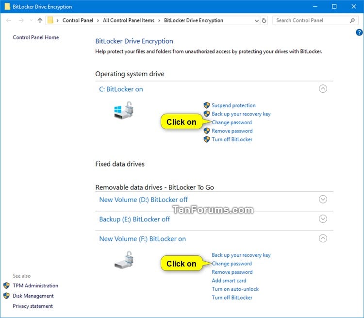 Change BitLocker Password in Windows 10 Tutorials