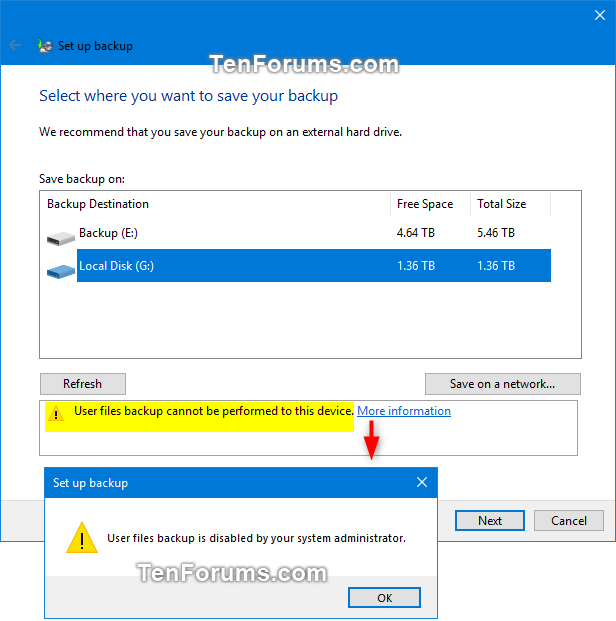 Enable or Disable User Files Backup in Windows Backup in Windows 10