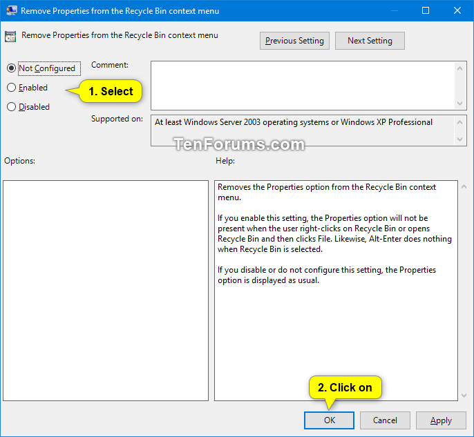 Add or Remove Properties from Recycle Bin Context Menu in Windows
