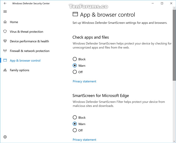 Hide App and Browser Control in Windows Defender Security Center