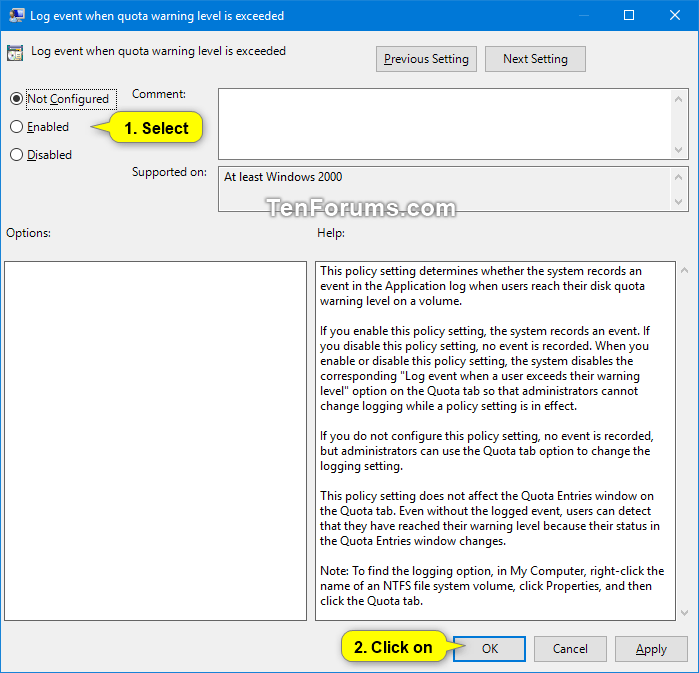 Enable Log Event when Disk Quota Warning Level Exceeded in Windows