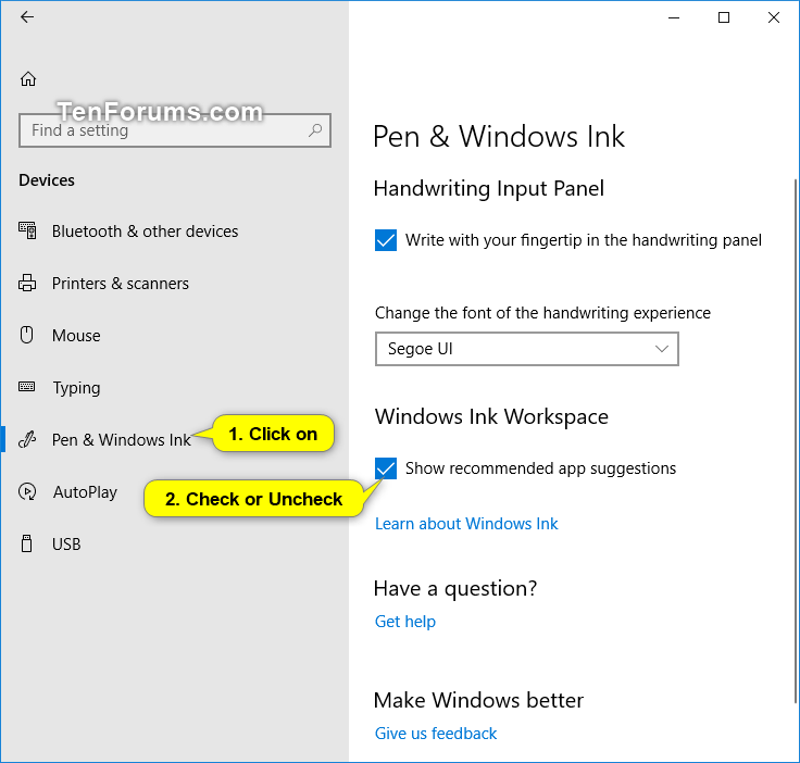Enable or Disable Windows Ink Workspace Suggested Apps in Windows 10