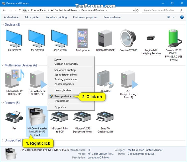 Remove Printer in Windows 10 Tutorials