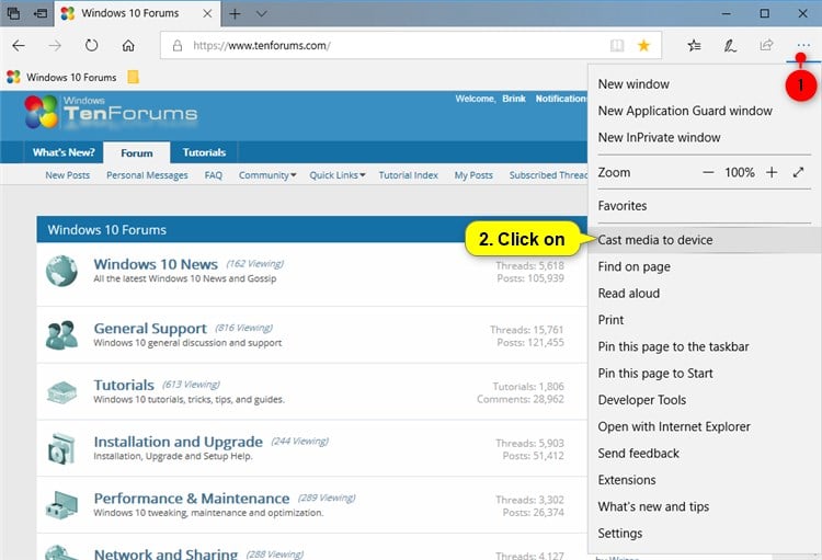 Cast Media to Device from Microsoft Edge in Windows 10 Tutorials
