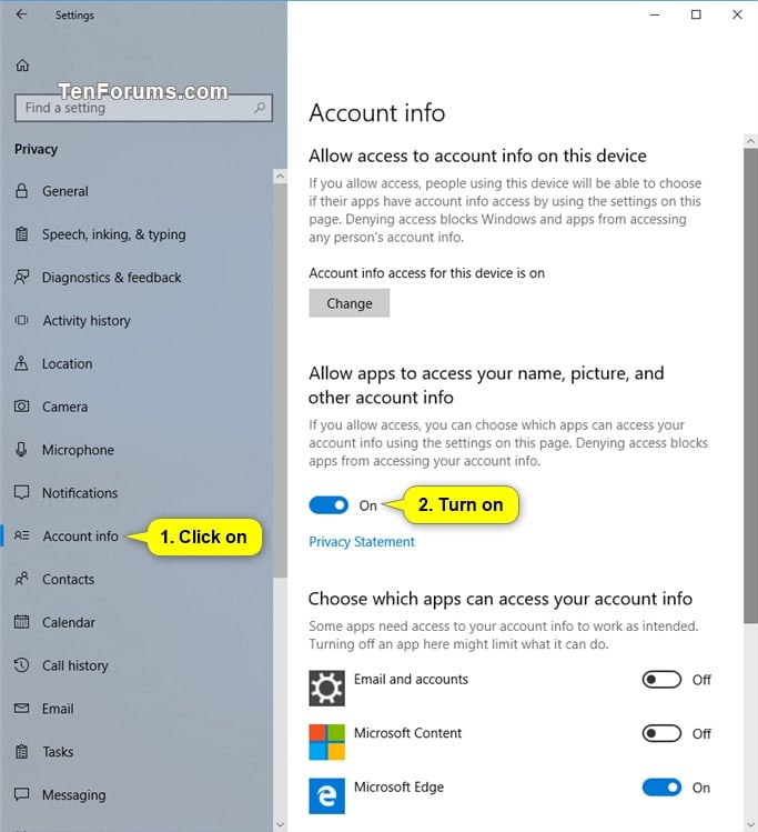 Allow or Deny OS and Apps Access to Account Info in Windows 10 Tutorials