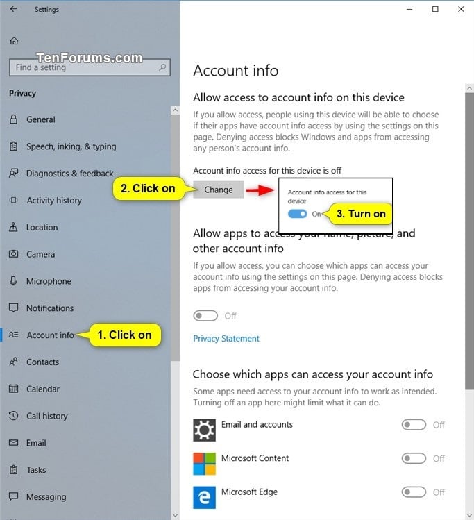 Allow or Deny OS and Apps Access to Account Info in Windows 10 Tutorials