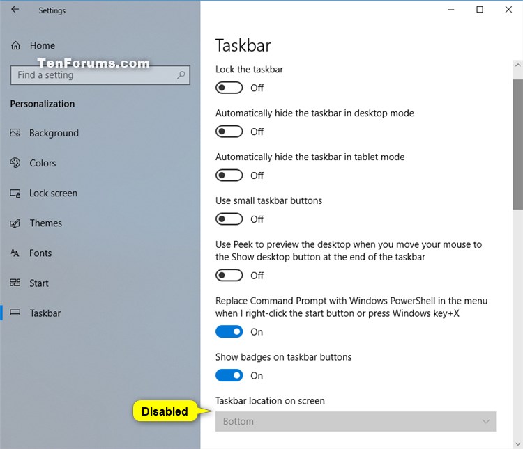 Enable or Disable Moving Taskbar Location on Screen in Windows 10