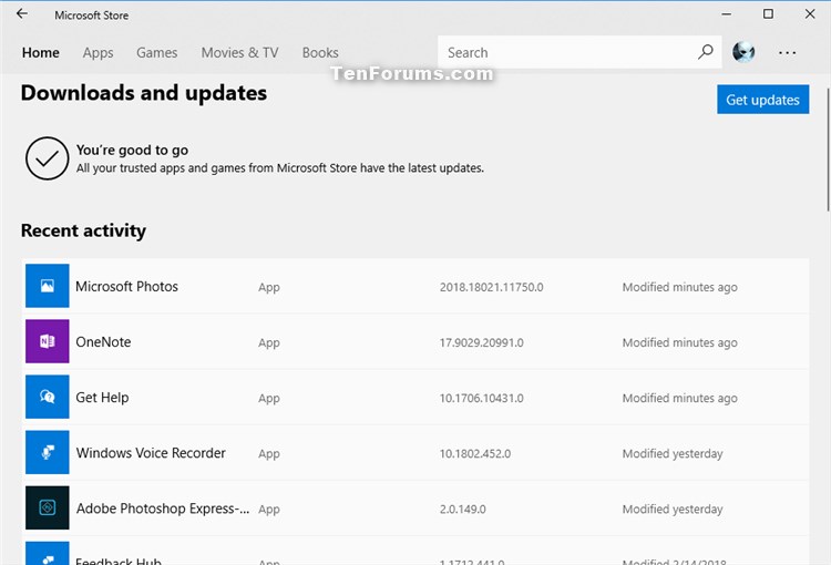 Apps & Features Check for App Updates in Windows 10 Store