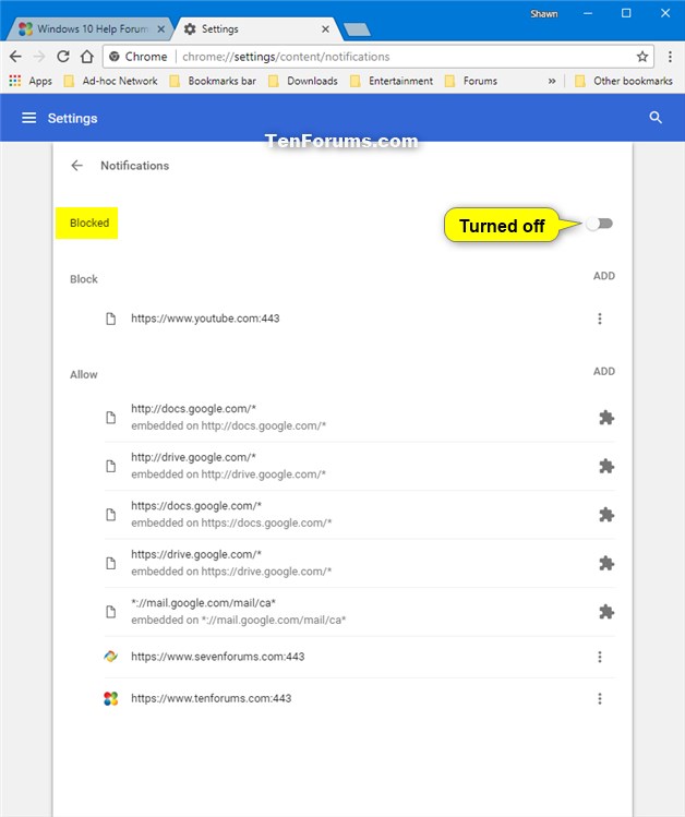 Allow or Block site Notifications in Google Chrome in Windows Tutorials
