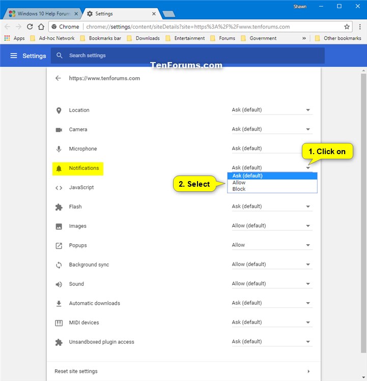 Allow or Block Website Notifications in Google Chrome in Windows Tutorials