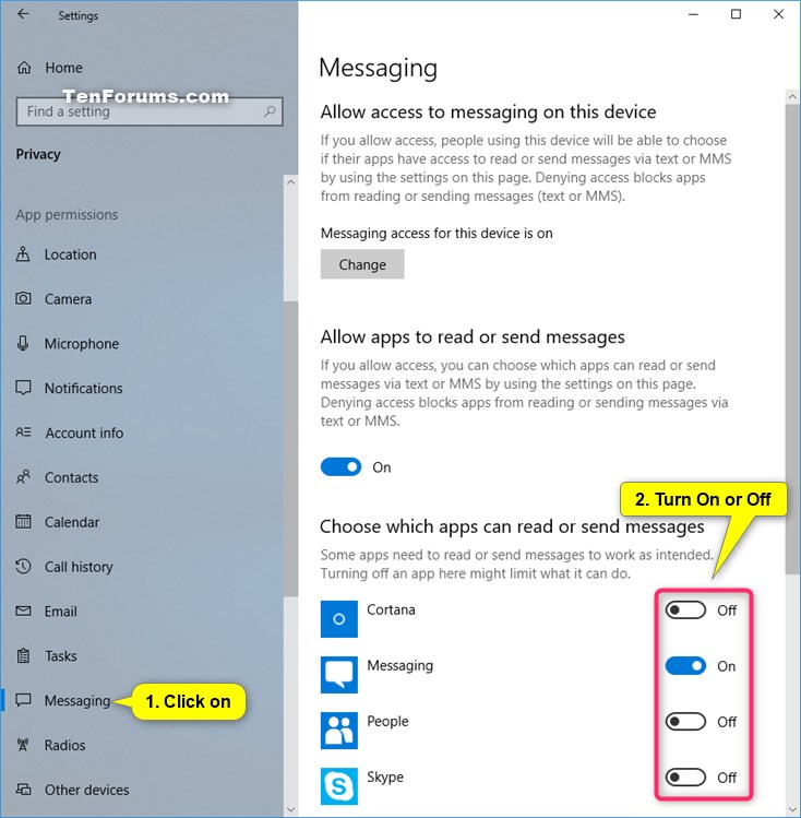 Allow or Deny OS and Apps Access to Messaging in Windows 10 Tutorials