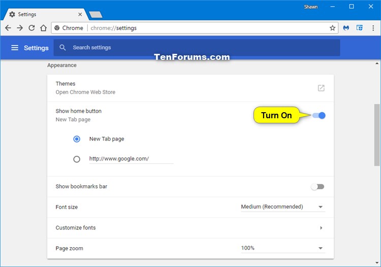 Hide or Show Home Button in Google Chrome for Windows Tutorials