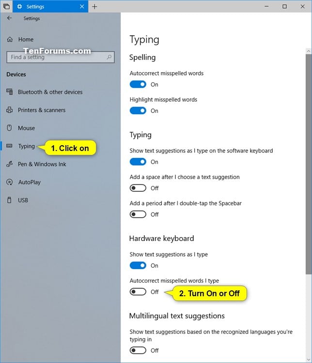 Turn On or Off Autocorrect for Hardware Keyboard in Windows 10 Tutorials