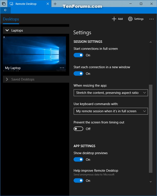 Remote Desktop Windows 10 App