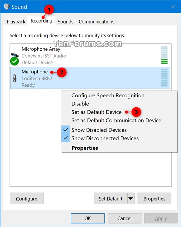 Change Default Sound Input Device in Windows 10 Tutorials
