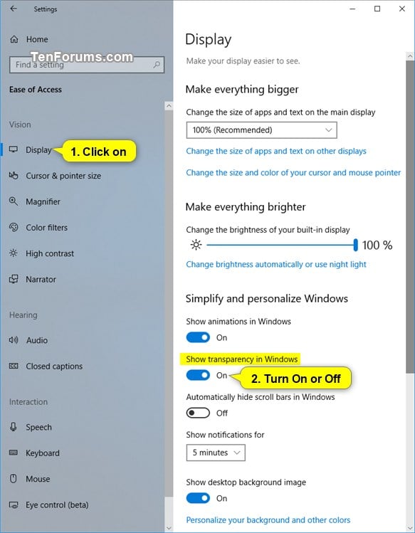 Turn On or Off Transparency Effects in Windows 10 Tutorials