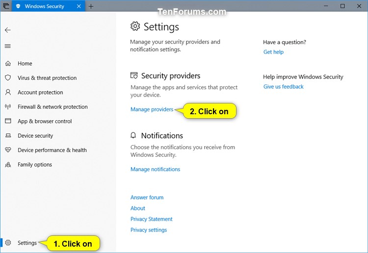 View Security Providers in Windows Security app in Windows 10 Tutorials