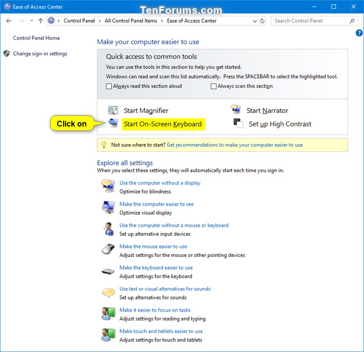 Turn On or Off OnScreen Keyboard in Windows 10 Tutorials