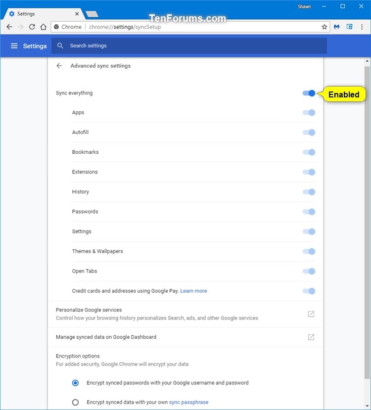 Enable or Disable Sync in Google Chrome in Windows Tutorials