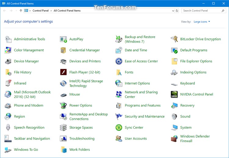 Change Default Control Panel Icons in Windows 10 Tutorials