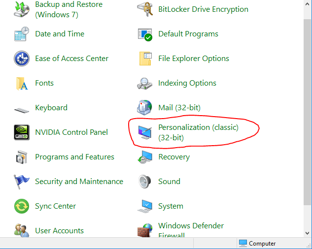 Add Personalization to Control Panel in Windows 10 Tutorials
