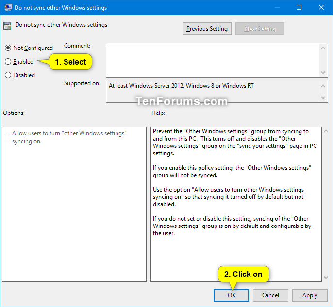 Enable or Disable Syncing Other Windows Settings in Windows 10 Tutorials