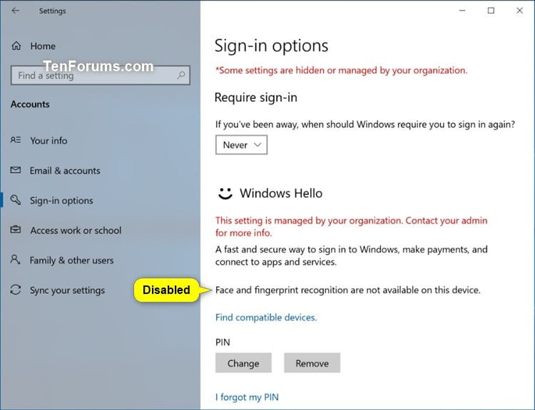 Enable or Disable Windows Hello Biometrics in Windows 10 Tutorials