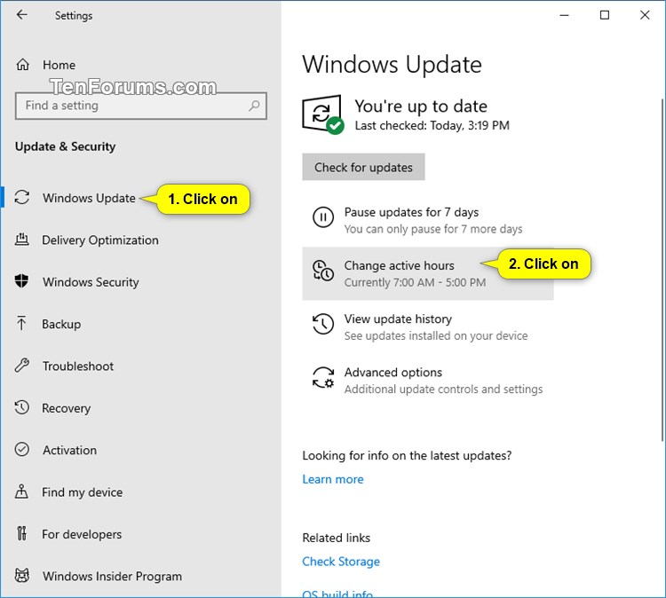Turn On or Off Automatically Adjust Active Hours in Windows 10 Tutorials